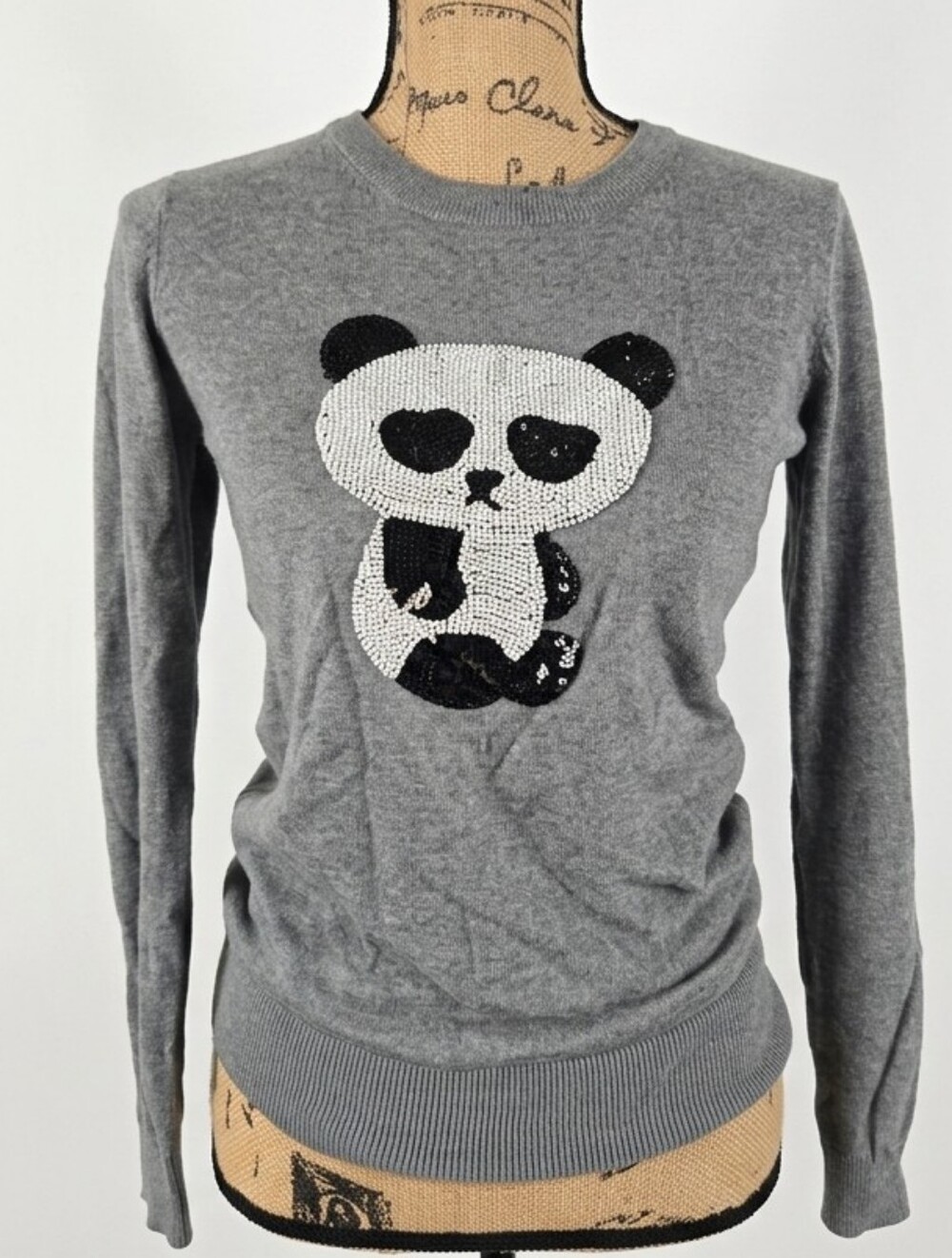 French Connection Viral Trend Beaded Panda Sweater Gray Size XS